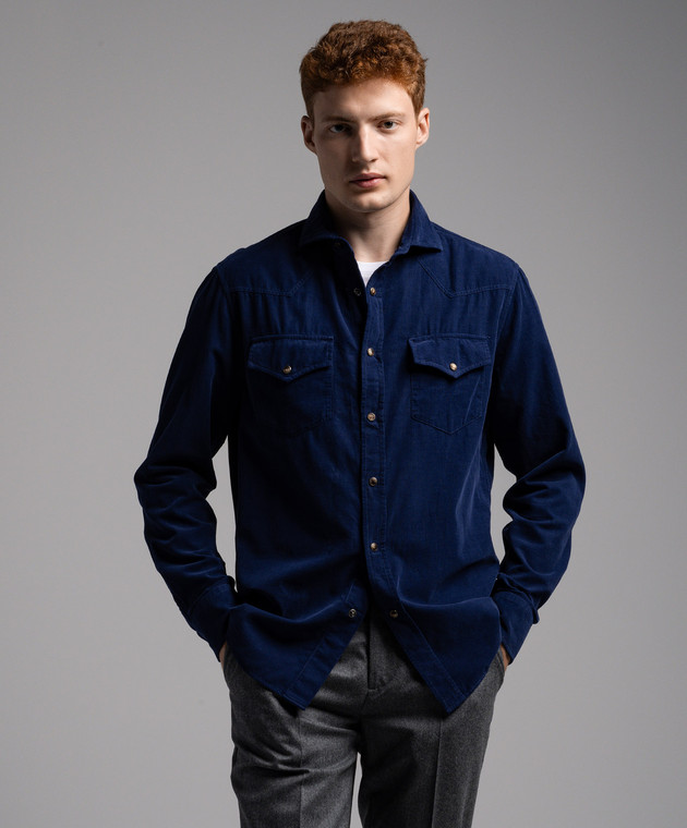 Brunello Cucinelli Синяя вельветовая рубашка ML6884008 изображение 3
