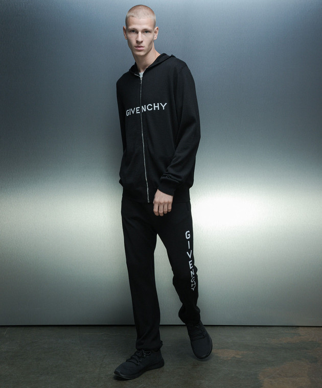 Givenchy Черная спортивная кофта из шерсти с логотипом BM90N84YER изображение 2