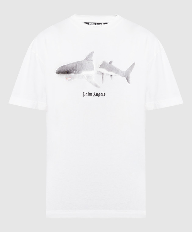 Palm Angels - Белая футболка с принтом логотипа CLASSICA SHARKPMAA001C99JER012 купить в Symbol
