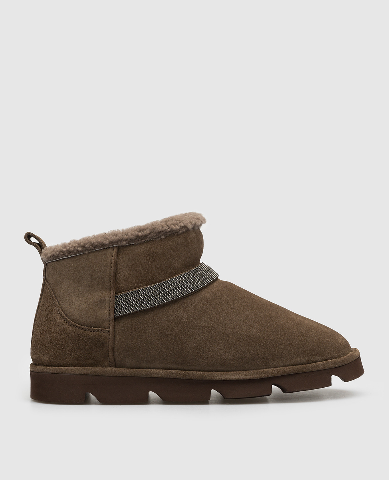 Brown suede uggs with monil chain