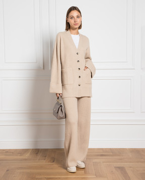 Allude Бежевий кардиган з вовни та кашеміру в рубчик 23517070