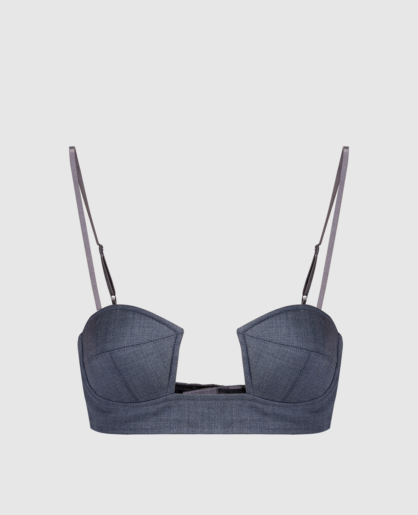 Gray bralette top with a figure-hugging neckline