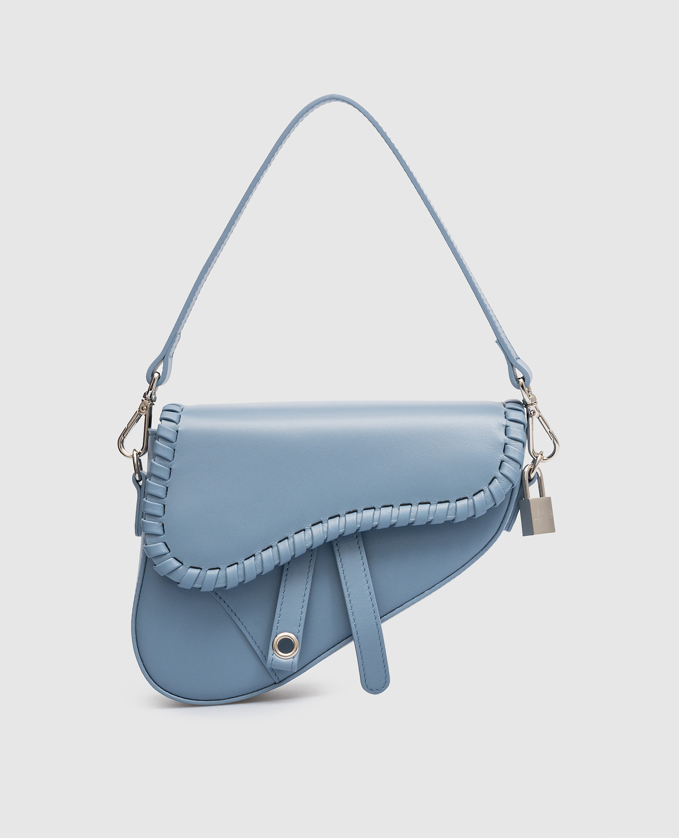 Blue leather saddle bag