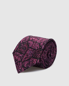 Stefano Ricci Детский бордовый шелковый набор из галстука и платка-паше в узор YDH25000