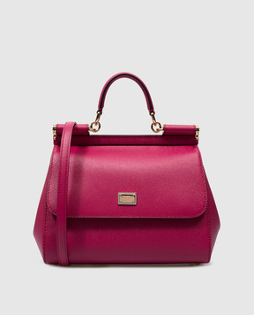 Dolce&Gabbana Розовая кожаная сумка-сетчел SICILY с металлическим логотипом. BB6002A1001