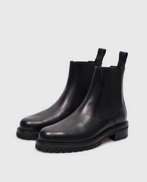 Off-White Чорні шкіряні челсі з тисненням логотипа OMID026F23LEA001