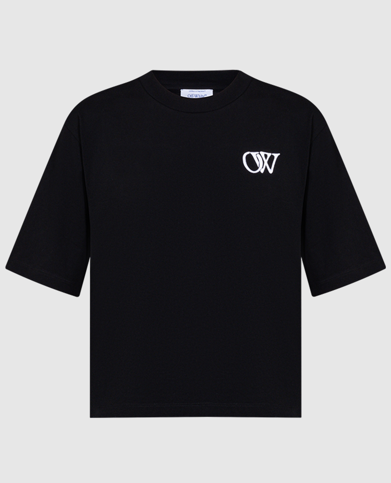 Черная футболка с контрастной вышивкой логотипа OW
