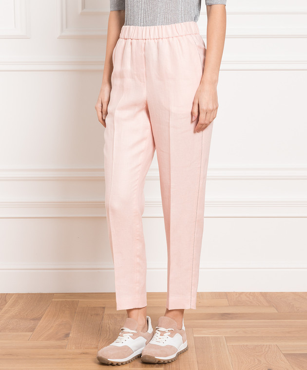 Peserico Pink linen pants with monil chain P0407202606 изображение 3