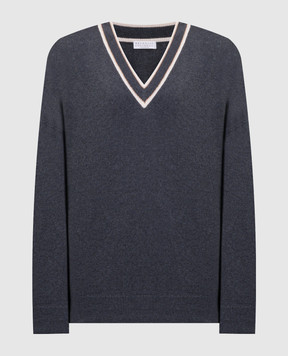 Brunello Cucinelli Сірий пуловер з кашеміру з ланцюжком моніль M12188112