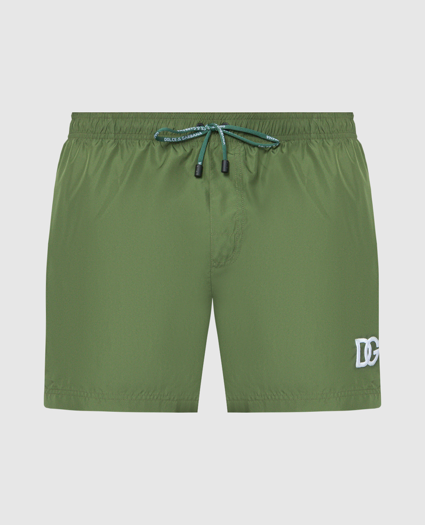Green swim shorts with logo monogram patch