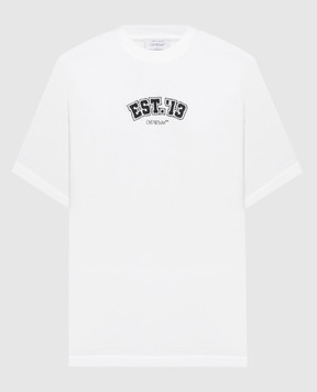 Off-White Белая футболка с вышивкой и принтом логотипа OMAA027G23JER012
