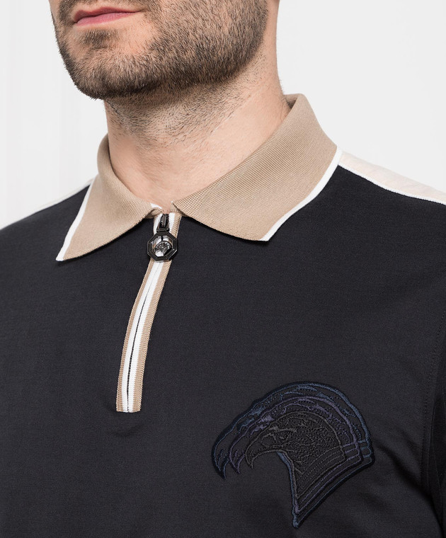 Stefano Ricci Черное поло с вышивкой в виде головы орла K818919P31T23271 изображение 5