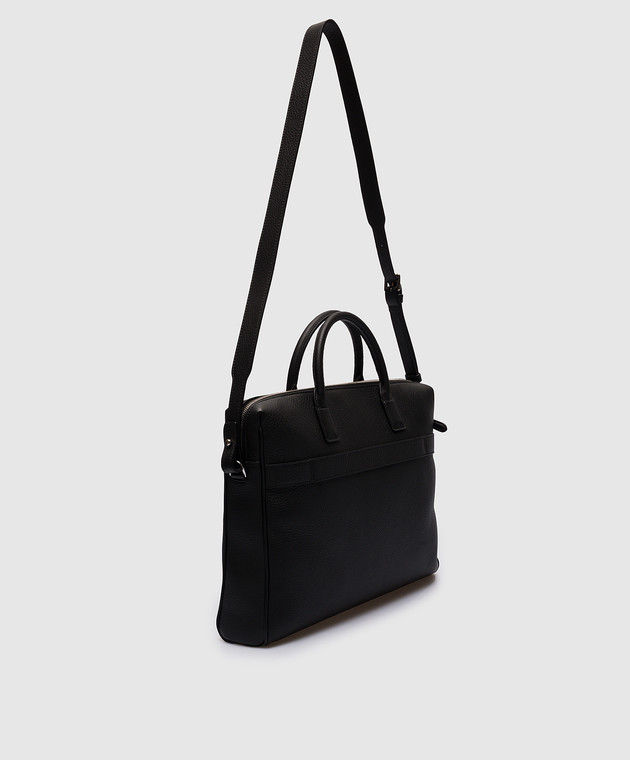 Canali Черный кожаный деловой портфель с логотипом NA00134P225305L изображение 3
