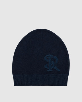 Stefano Ricci Синяя шапка из кашемира и шелка с логотипом. K606272CUFF23316