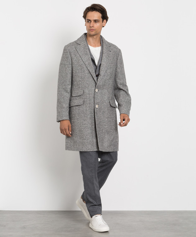 Brunello Cucinelli Серое пальто в узор елочка MQ4749039 изображение 2