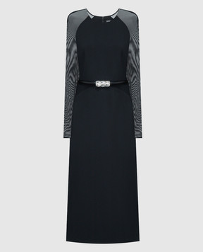 David Koma Чорна комбінована сукня міді з кристалами PF23DK30D