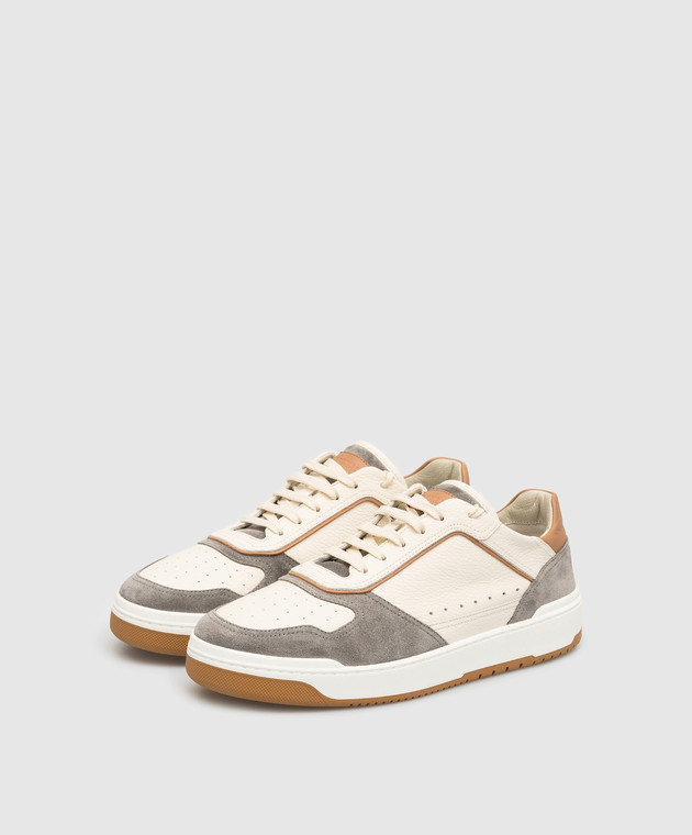 Brunello Cucinelli Бежевые кожаные кеды с перфорацией MZUASBZ301 изображение 2