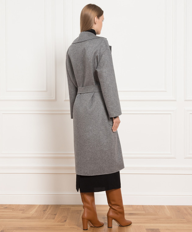 Max Mara Серое пальто на запах из шерсти ALASKA изображение 4