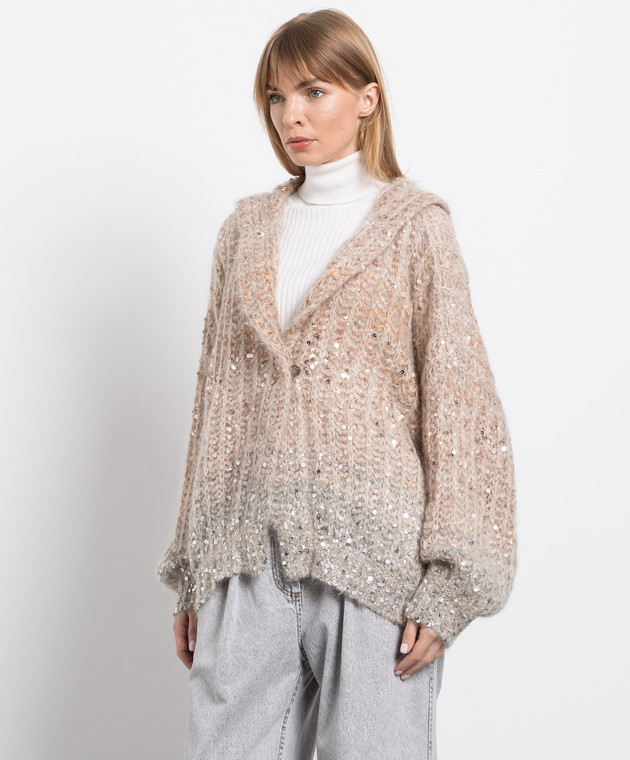 Brunello Cucinelli Бежевый кардиган с пайетками MAA624006 изображение 3