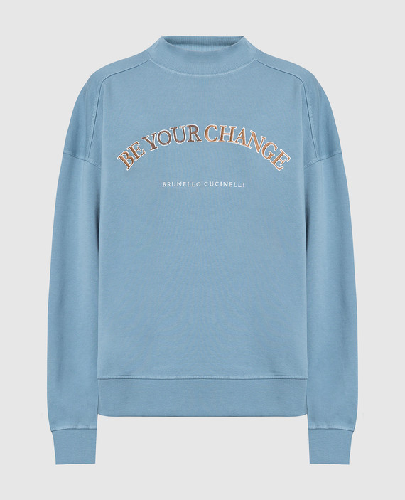 Blue sweatshirt with logo embroidery and eco-brass