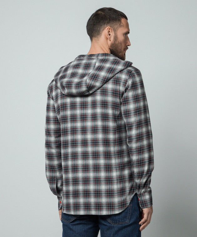 Kiton Серая рубашка Mariano в клетку с капюшоном UMCMARH0864 изображение 4