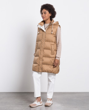 Brunello Cucinelli Коричневый пуховый жилет с цепочкой мониль MH5049623