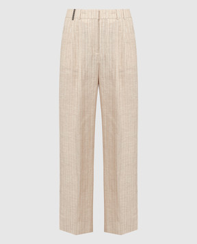Peserico Бежеві штани з льону у смужку з паєтками PM4307Z07554