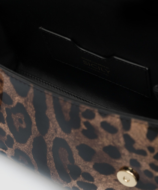 Dolce&Gabbana Коричневая кожаная лакированная сумка-сетчел Sicily в леопардовый принт BB6003AM568 изображение 4