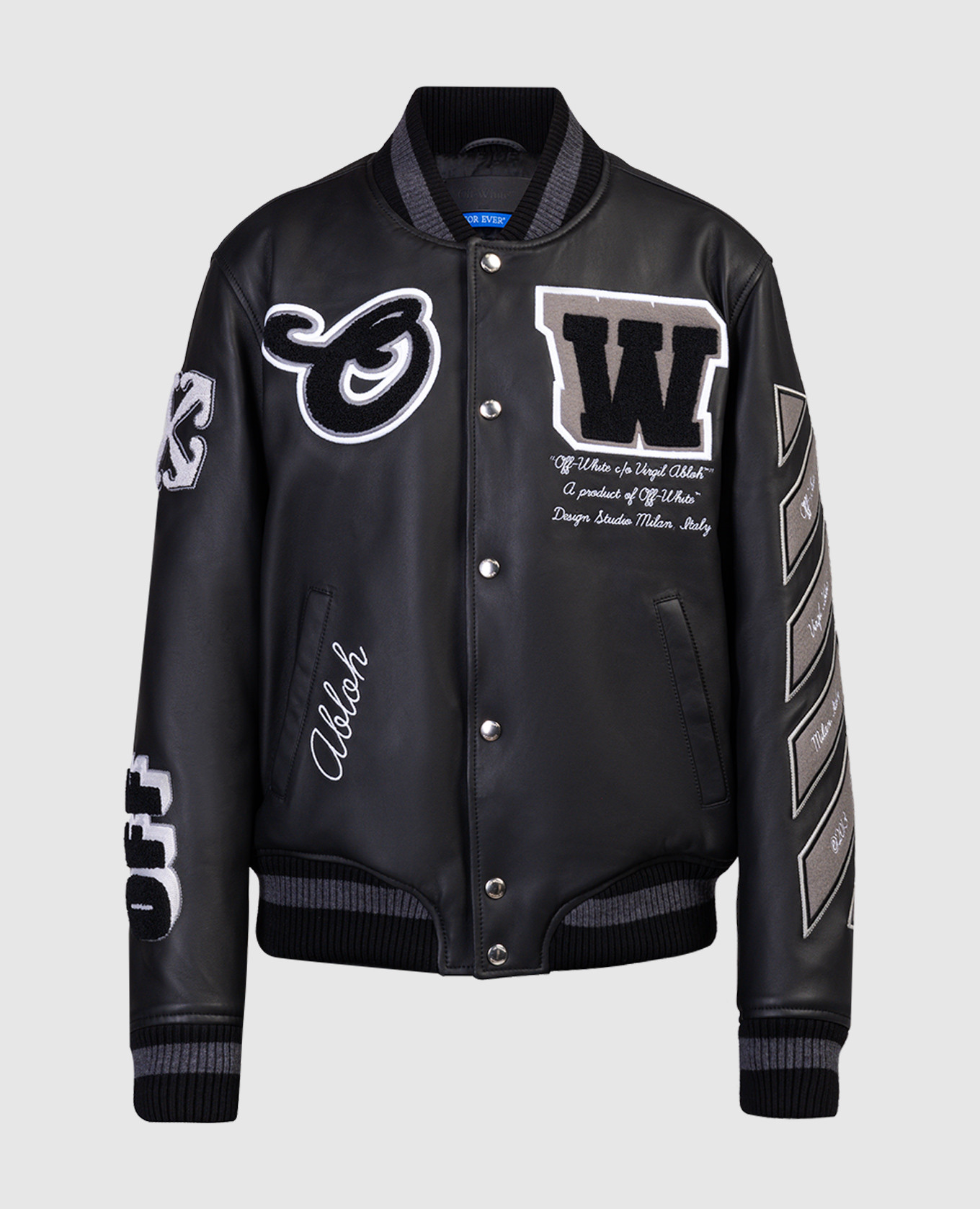 

Черный кожаный бомбер Varsity с вышивкой логотипа, Бомберы