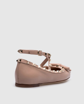 Valentino Бежевые кожаные балетки Rockstud 4W2S0HB6XGR