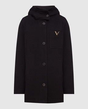 Valentino Черное пальто из шерсти с логотипом 1B3CJ2Q07BC