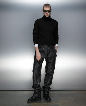 Helmut Lang Черные кожаные брюки с винтажным эффектом N07HM202