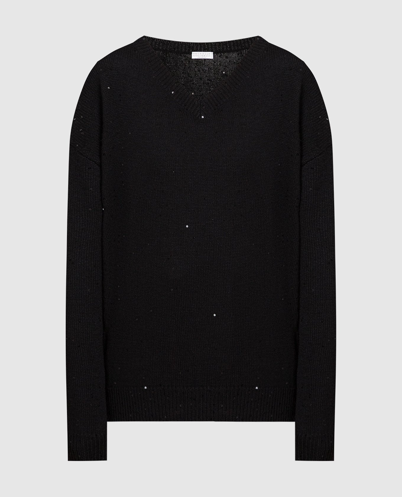 Черный пуловер из кашемира и шелка с пайетками.