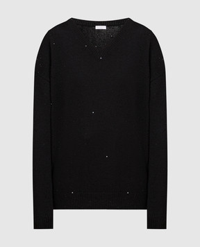 Brunello Cucinelli Черный пуловер из кашемира и шелка с пайетками. M73539902