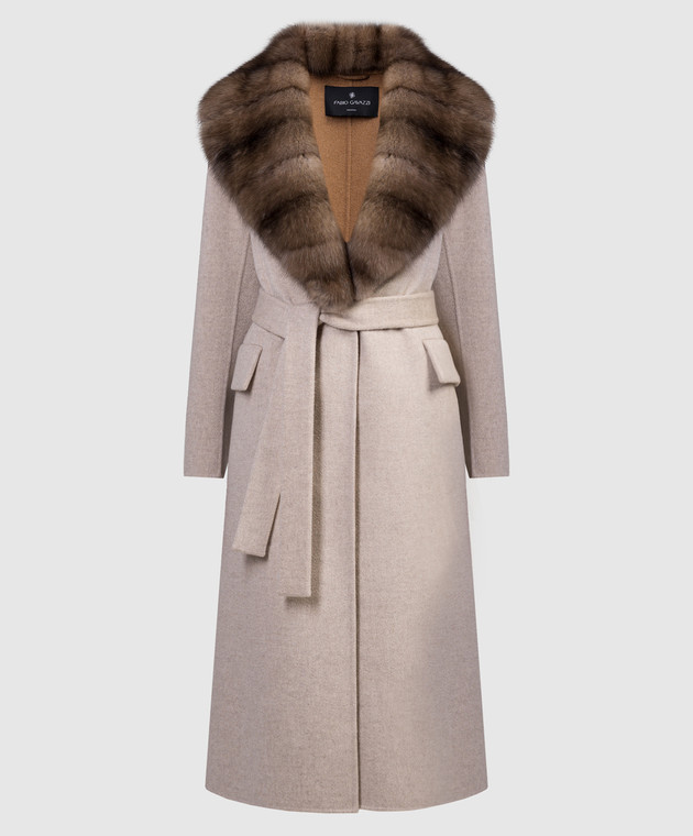Fabio Gavazzi Beige cashmere coat with sable fur 1435PI