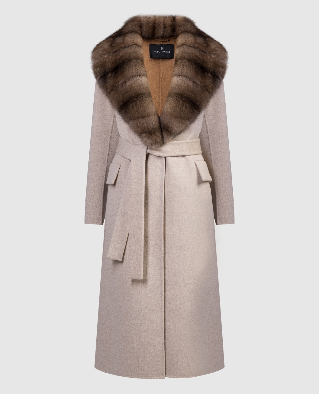 Beige cashmere coat with sable fur