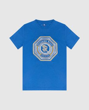 Stefano Ricci Детская синяя футболка с вышивкой логотипа YNH0100800803