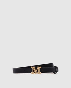 Max Mara Черный кожаный ремень MGRAZIATA с металлическим логотипом. MGRAZIATA15