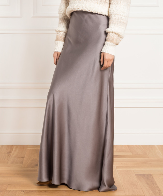 Brunello Cucinelli Серая юбка макси из шелка MD949G3306 изображение 3