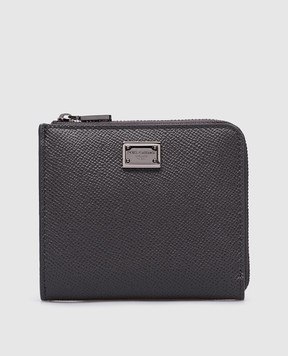 Dolce&Gabbana Сірий шкіряний гаманець з металевим логотипом BP3273AG219