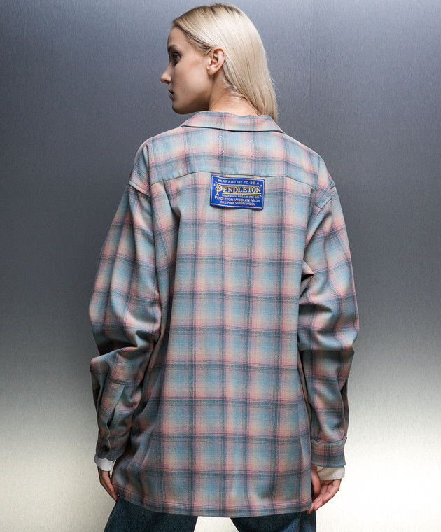 Maison Margiela Голубая рубашка Pendleton из шерсти в клеточку S67DT0010S78039 изображение 4