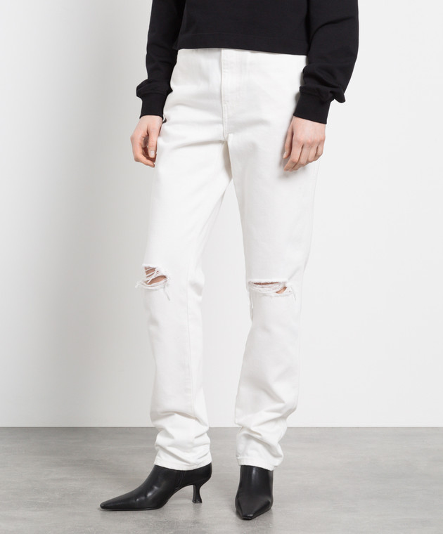 Alexander Wang Білі прямі джинси з дірками 4DC2214928 зображення 3