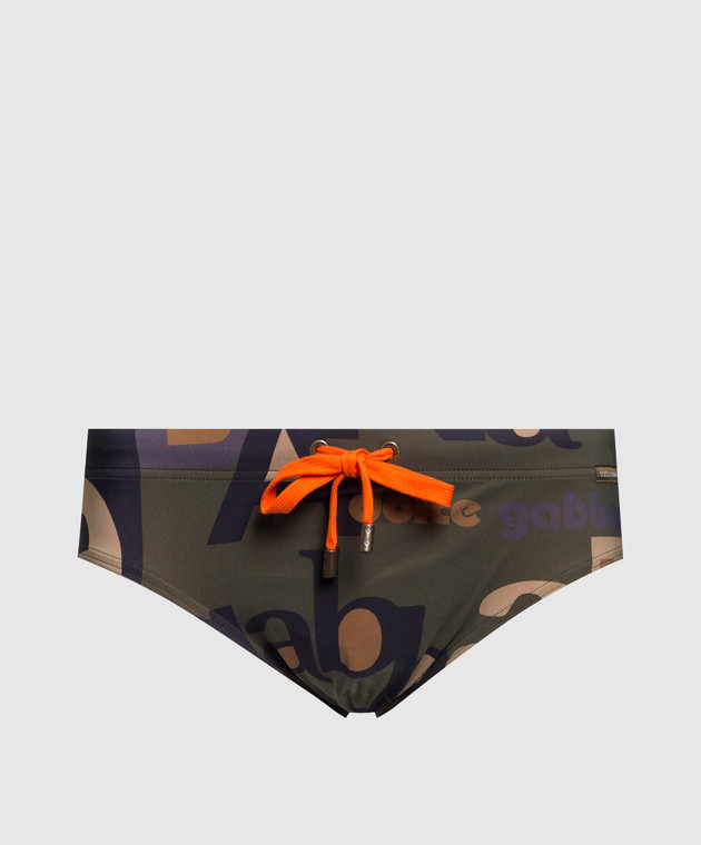 Dolce&Gabbana Khaki swim trunks with logo print M4A09JFSGZO