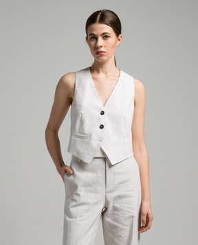 Brunello Cucinelli Білий жилет з льоном в смужку з ланцюжком моніль MH557HU846