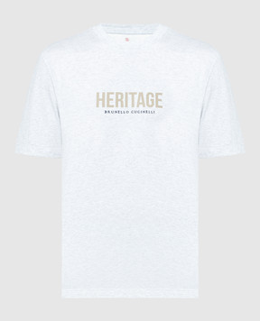 Brunello Cucinelli Сіра меланжева футболка з принтом і вишивкою логотипа M0B137446G