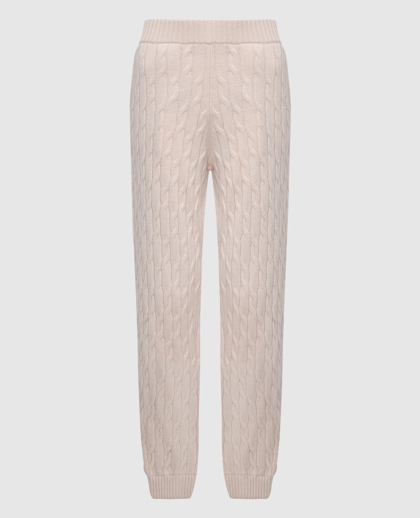 Beige joggers made of wool in a textured pattern