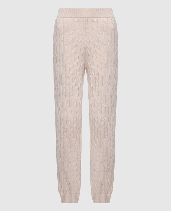 Beige joggers made of wool in a textured pattern