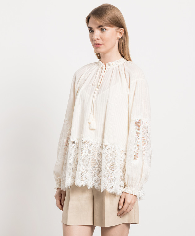 Twinset White blouse with lace and lurex 231TT2095 image 3