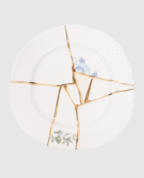SELETTI Белая фарфоровая обеденная тарелка Kintsugi с золотой отделкой 09613