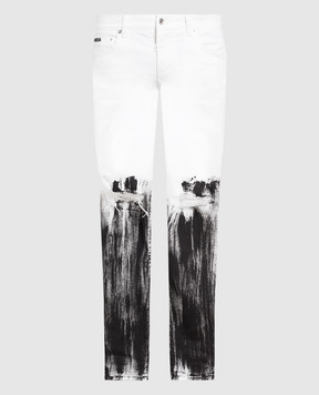 Dolce&Gabbana Белые джинсы скинни с контрастным принтом GY07LDG8FX4